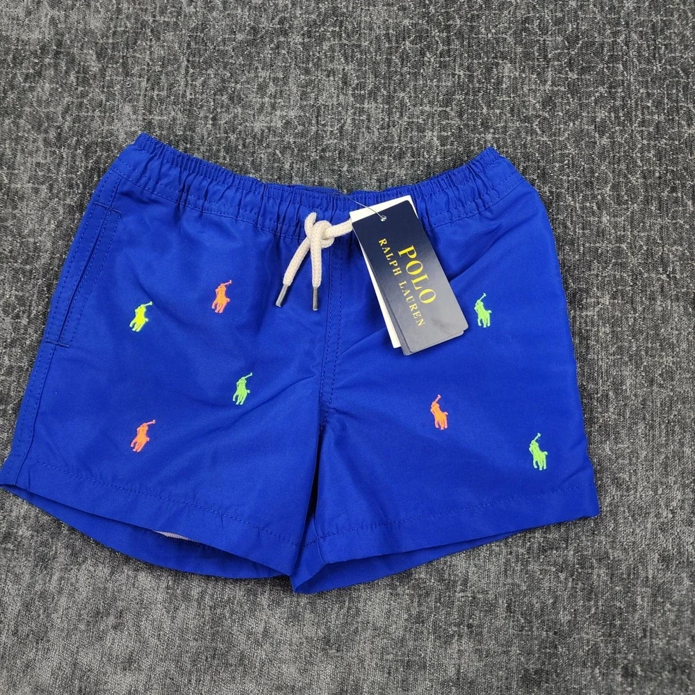 NWT Polo Ralph Lauren Swim Trunks Kids Size 3T Blue Multi Color Pony Embroidered